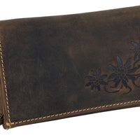 schicke Damengeldbörse aus naturrauhem Hunterleder mit Edelweißprägung