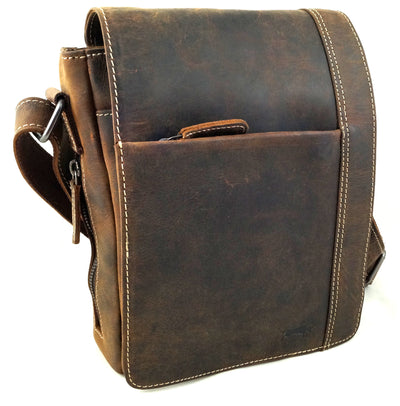 hochwertiger Unisex Messenger-Bag aus Büffelleder mit Überwurf