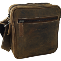 hochwertiger Unisex Messenger-Bag aus Büffelleder mit 2 Hauptfächern