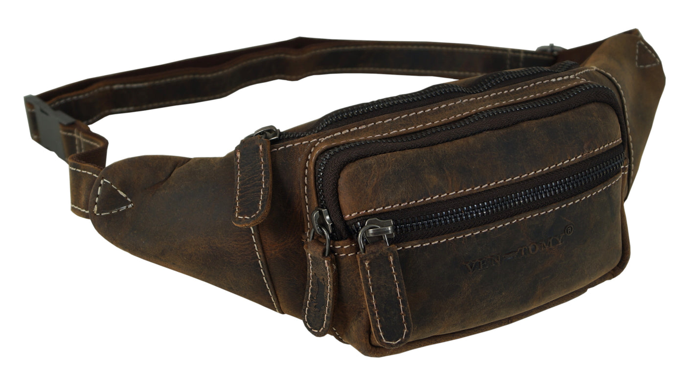 hochwertige Vintage Bauchtasche aus Pull-Up Büffelleder