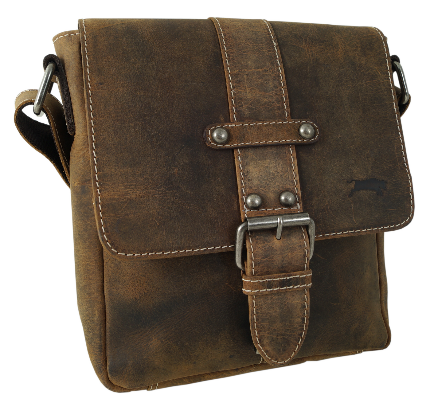 hochwertiger Unisex Messenger-Bag aus Büffelleder mit Vollausstattung