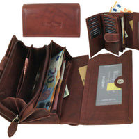 praktische Damengeldbörse aus weichem Rindsleder mit vielen Kartenfächern, RFID-safe