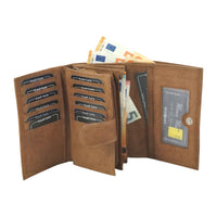 praktische Damengeldbörse aus weichem Rindsleder mit vielen Kartenfächern, RFID-safe