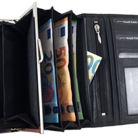 klassische Damengeldbörse mit Clipverschluss-Münzfach, Rindsleder mit RFID-safe