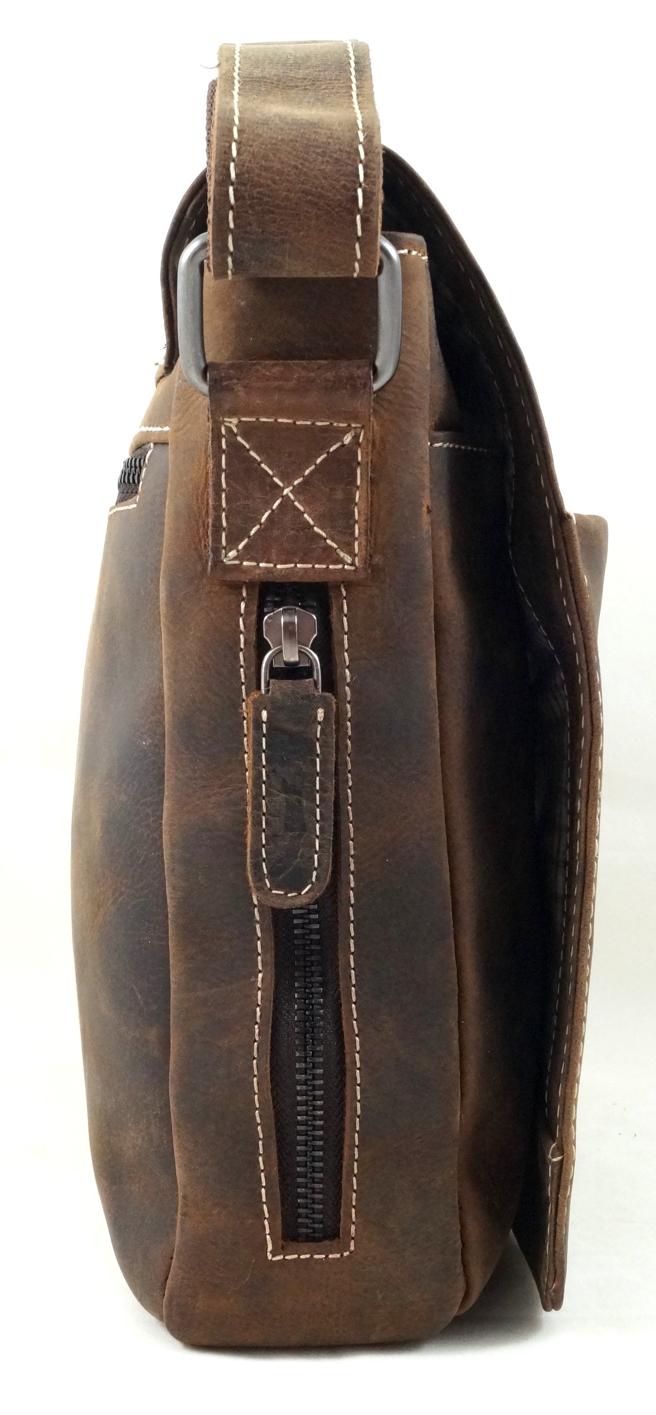 hochwertiger Unisex Messenger-Bag aus Büffelleder mit Überwurf