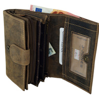 schicke Damengeldbörse aus naturrauhem Hunterleder mit Edelweißprägung