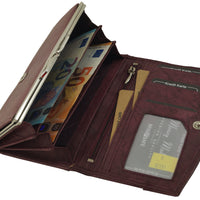 klassische Damengeldbörse mit Clipverschluss-Münzfach, Rindsleder mit RFID-safe