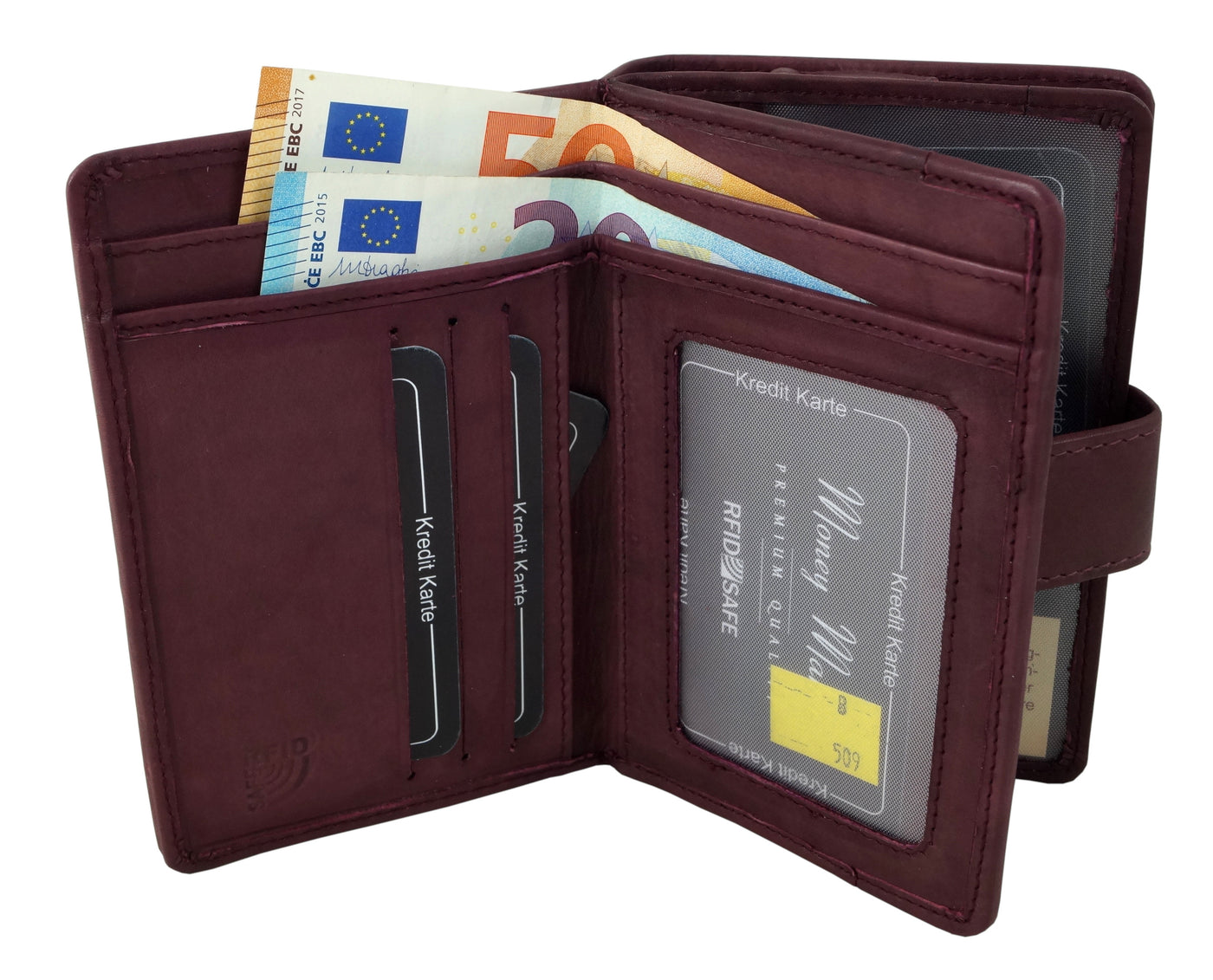 kompakte Damengeldbörse aus weichem Rindsleder, RFID-safe