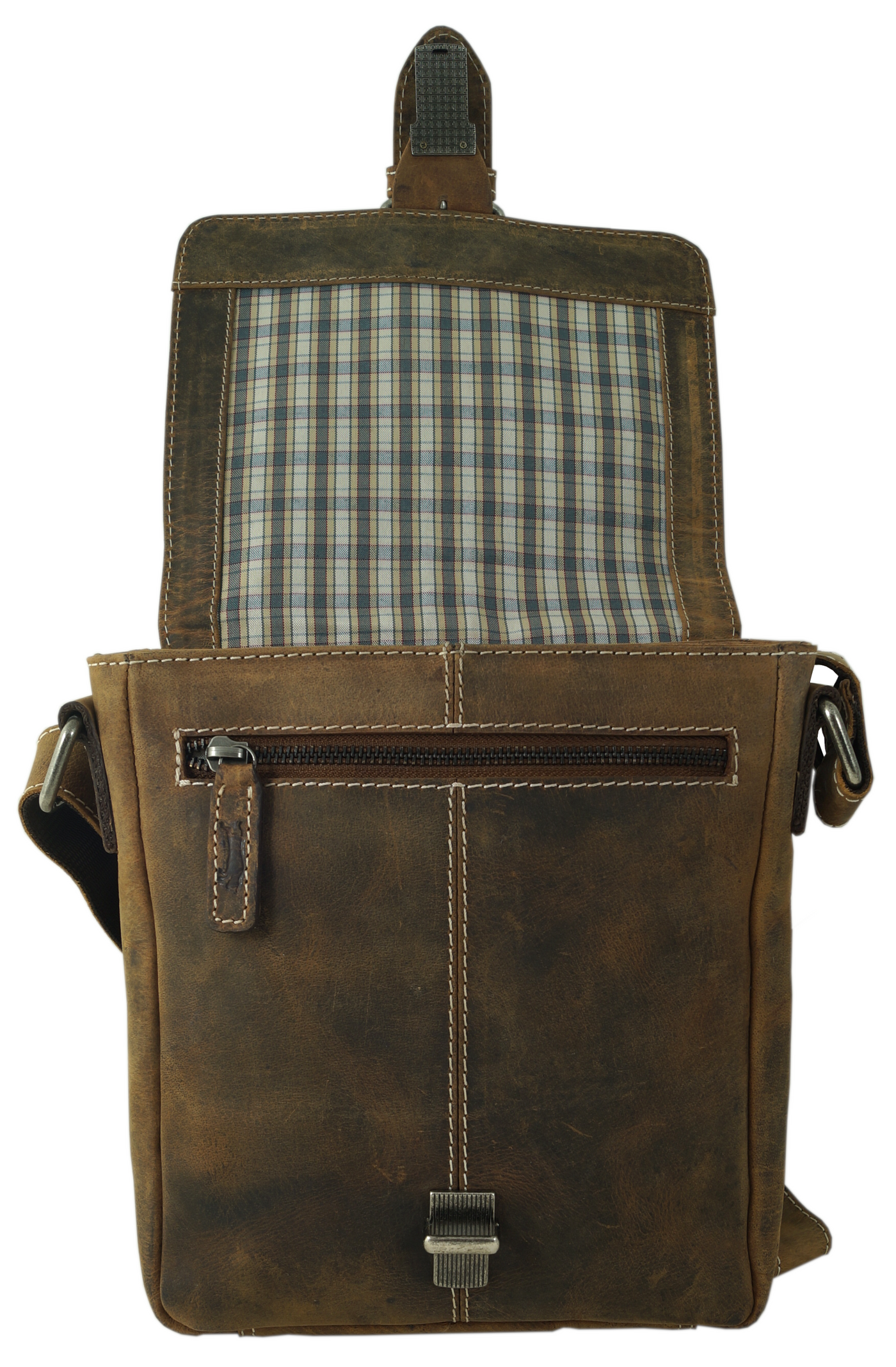 hochwertiger Unisex Messenger-Bag aus Büffelleder mit Vollausstattung