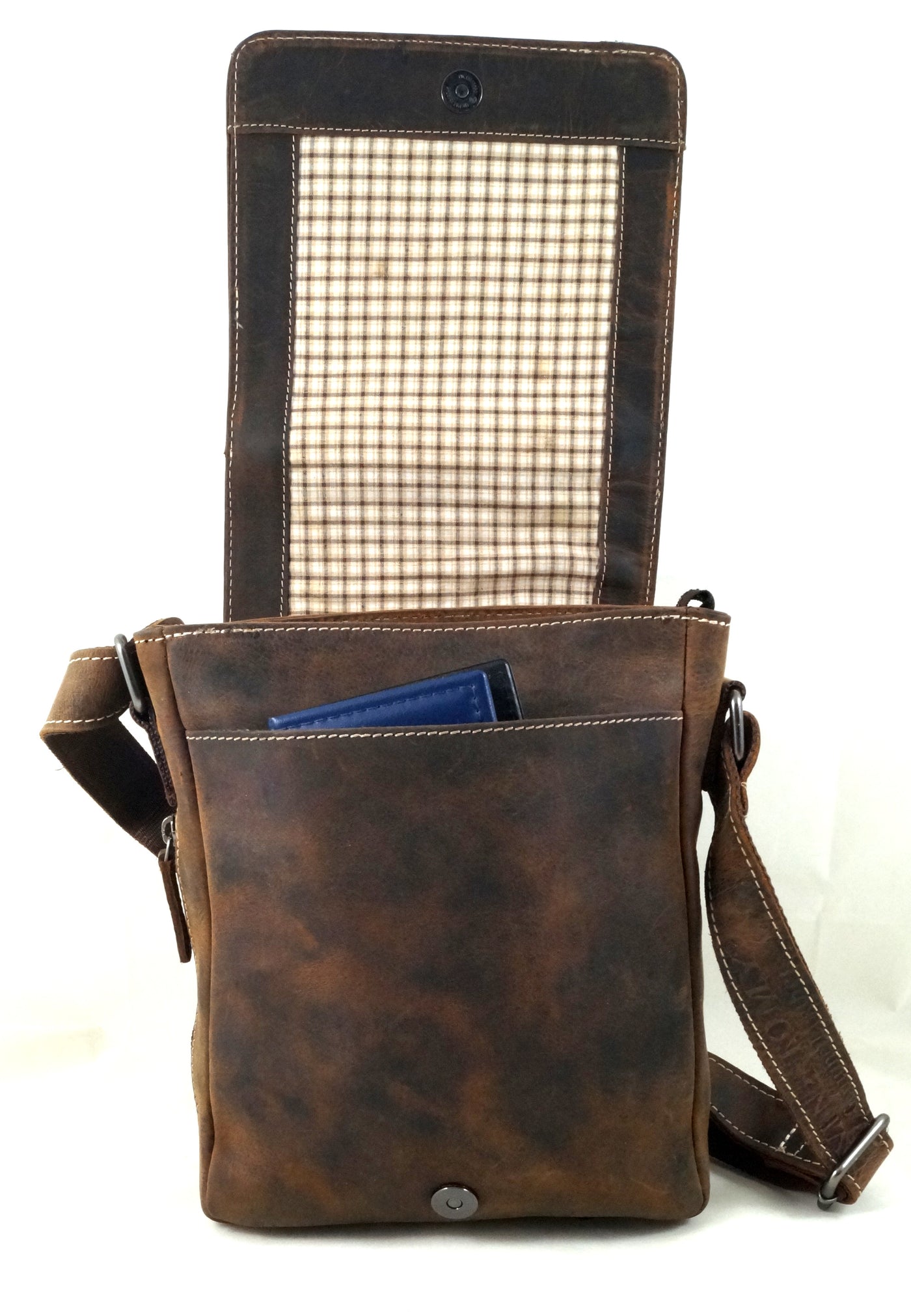 hochwertiger Unisex Messenger-Bag aus Büffelleder mit Überwurf