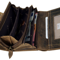 schicke Damengeldbörse aus naturrauhem Hunterleder mit Edelweißprägung