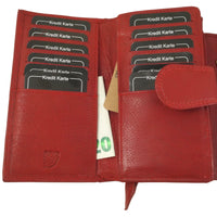 praktische Damengeldbörse aus weichem Rindsleder mit vielen Kartenfächern, RFID-safe