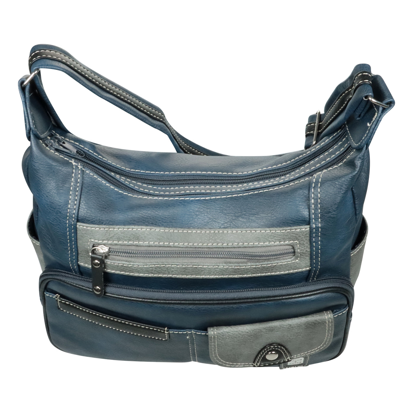 Praktische Damenhandtasche in blau grau günstig bei Leder