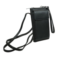 Schwarze Handytasche für Damen mit verstellbarem Gurt und Handgelenkschlaufe