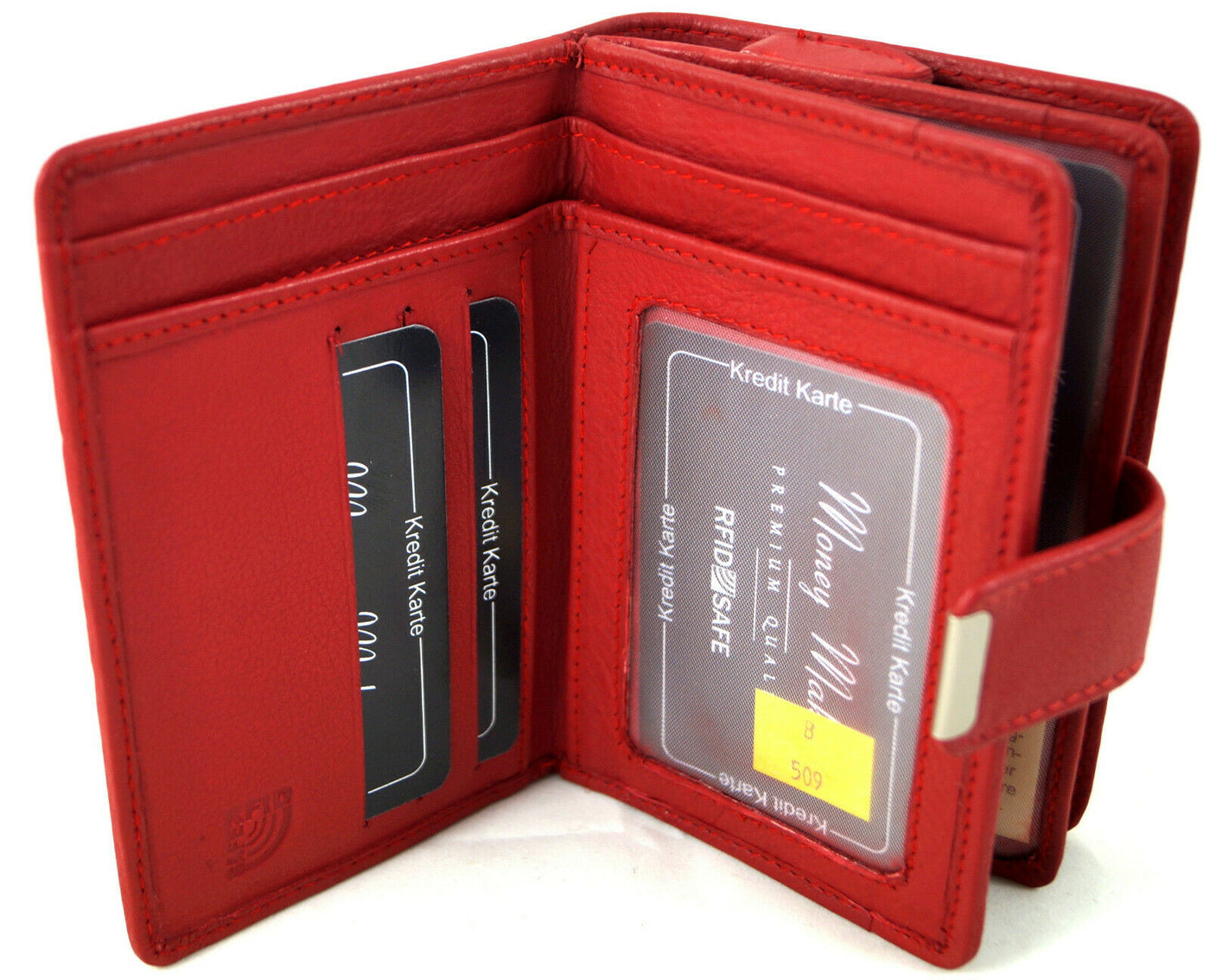 kompakte Damengeldbörse aus weichem Rindsleder, RFID-safe