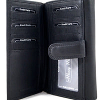 XXL-Damengeldbörse aus weichem Rindsleder mit 17 Kartenfächern und RFID-Blocker