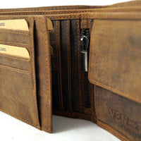 Geldbörse aus Büffelleder mit RFID-Blocker und Volllederausstattung