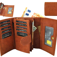 praktische Damengeldbörse aus weichem Rindsleder mit vielen Kartenfächern, RFID-safe