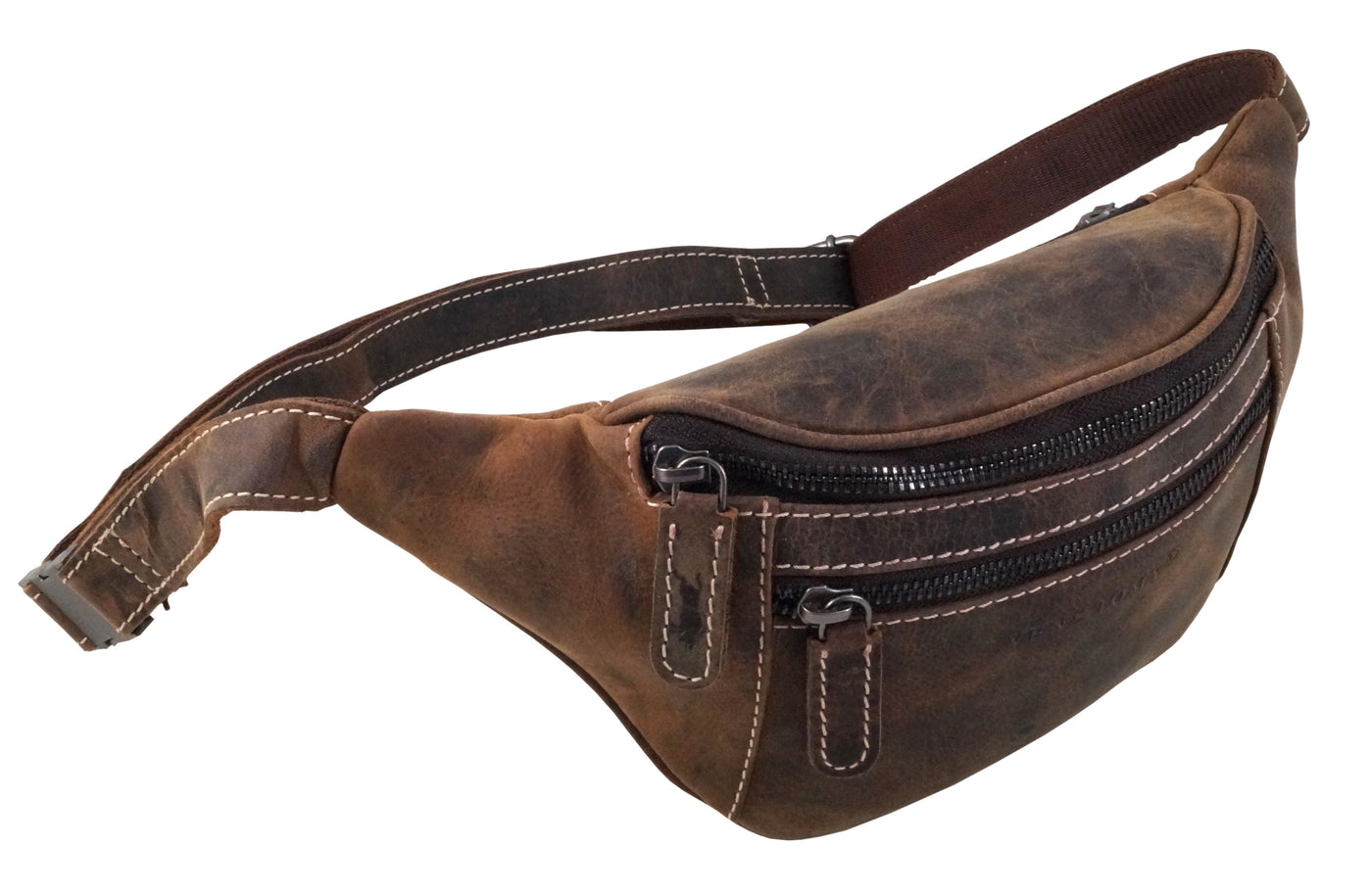 flache Vintage Bauchtasche aus Pull-Up Büffelleder