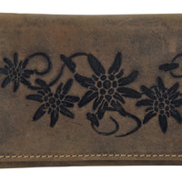 schicke Damengeldbörse aus naturrauhem Hunterleder mit Edelweißprägung