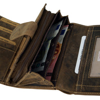 schicke Damengeldbörse aus naturrauhem Hunterleder mit Edelweißprägung