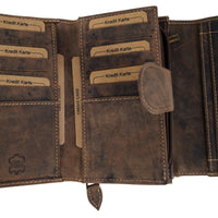 schicke Damengeldbörse aus naturrauhem Hunterleder mit Edelweißprägung