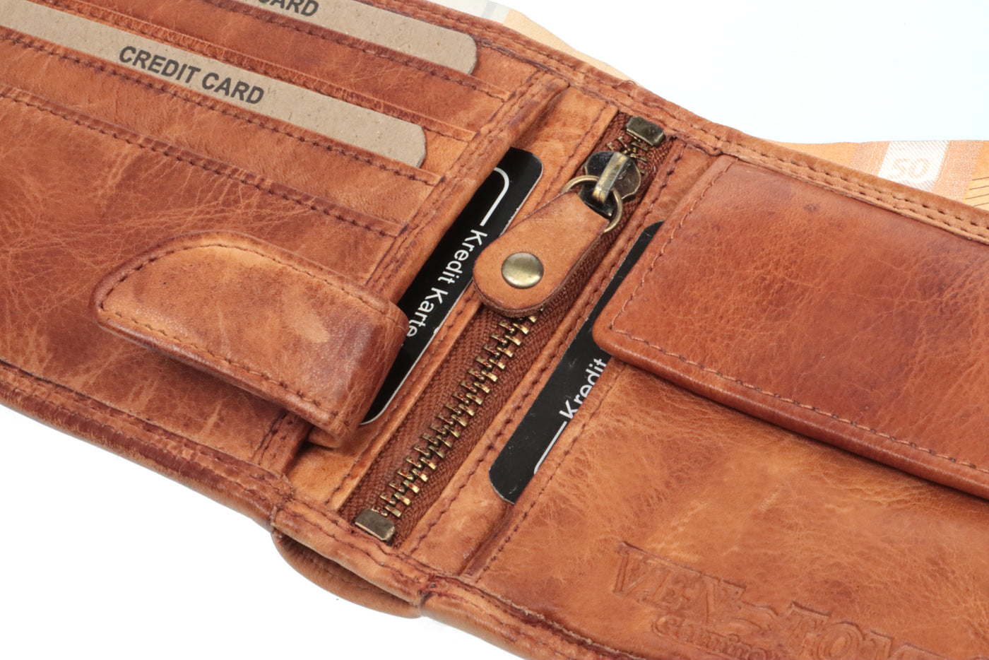 Hochwertige Waschleder-Geldbörse, extra geschmeidig, Used -Look