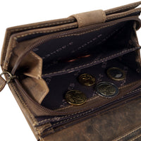 schicke Damengeldbörse aus naturrauhem Hunterleder mit Edelweißprägung