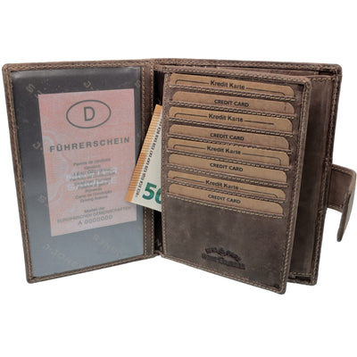 Vintage Brieftasche aus Echt Leder mit RFID-Blocker, 16 Kartenfächer + Münzfach