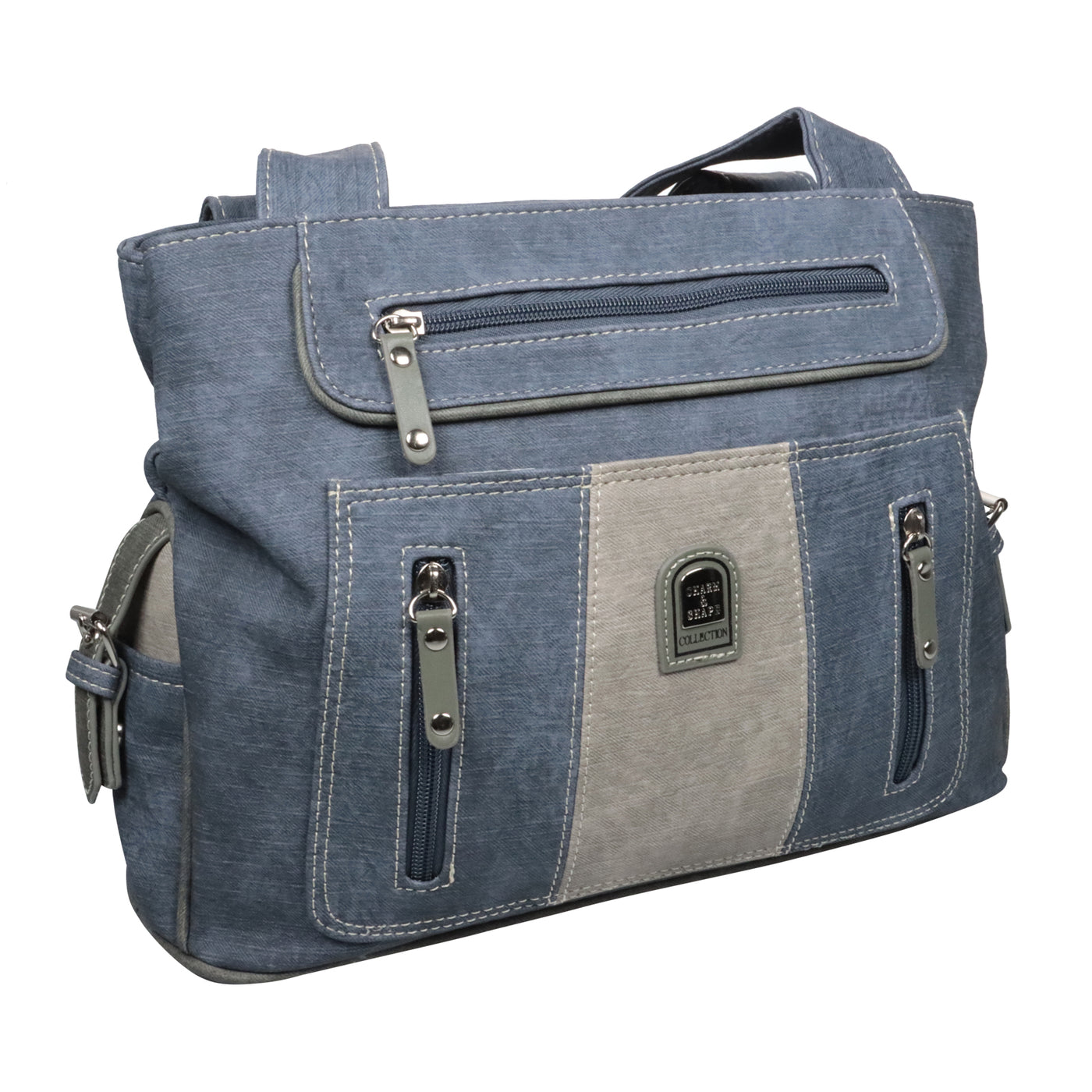 Schultertasche Blaue Handtasche Brauner Henkel Modische