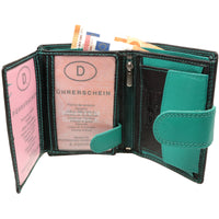 Farblich abgesetzte Riegelbörse aus Rindsleder mit RFID-Blocker