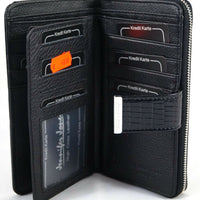 große Luxus-Geldbörse aus Lackleder in Krokooptik mit vielen Kartenfächern