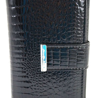 große Luxus-Geldbörse aus Lackleder in Krokooptik mit vielen Kartenfächern